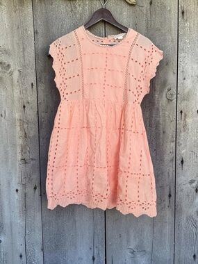 Love Riche Coral Peach Eyelet Mini Dress